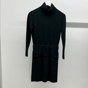 Chic Dark Green Long Sleeve Turtleneck Sweater Dress